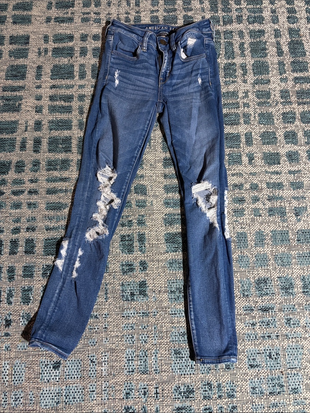 American Eagle Outfitters Dark Blue Ripped Skinny Jeans